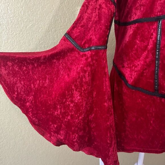 Y2K Lip Service Womens 2X Bell Sleeve Corset Front Gothic Top Red Velvet Vampire - Picture 2 of 8